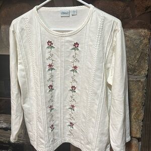 Haband Vintage Embroidered Floral Top Medium